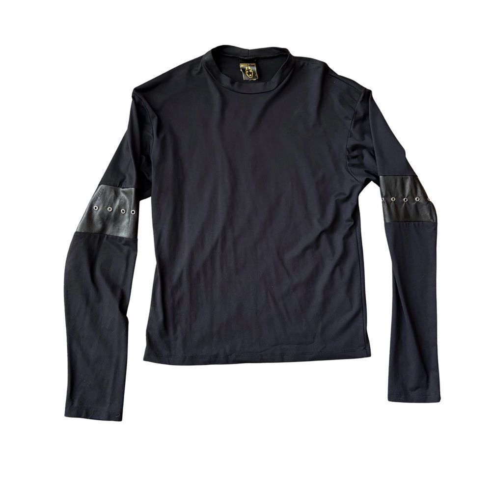 Monster Men’s Black Long Sleeve Top with Leather Accents